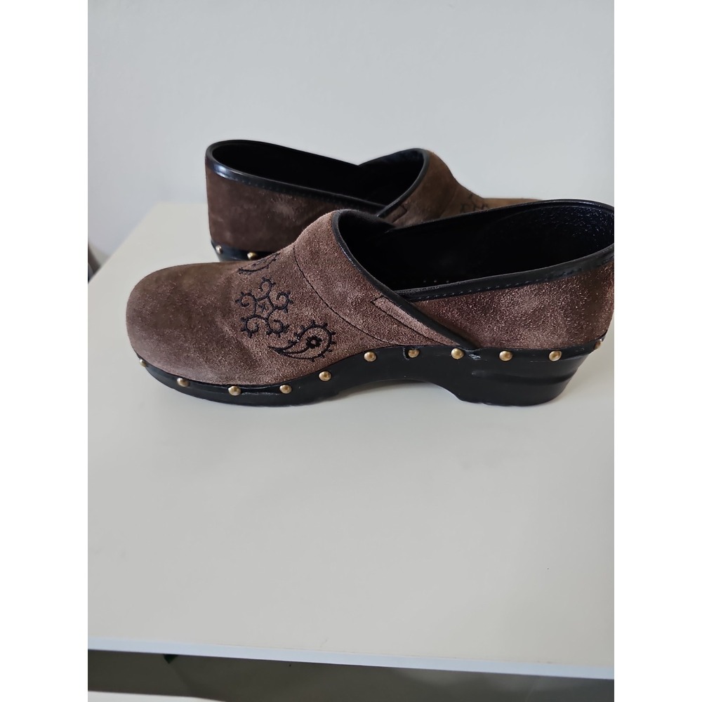 Sanita Brown Suede Clogs 40 W/intricate Embroidery - Picture 6 of 14